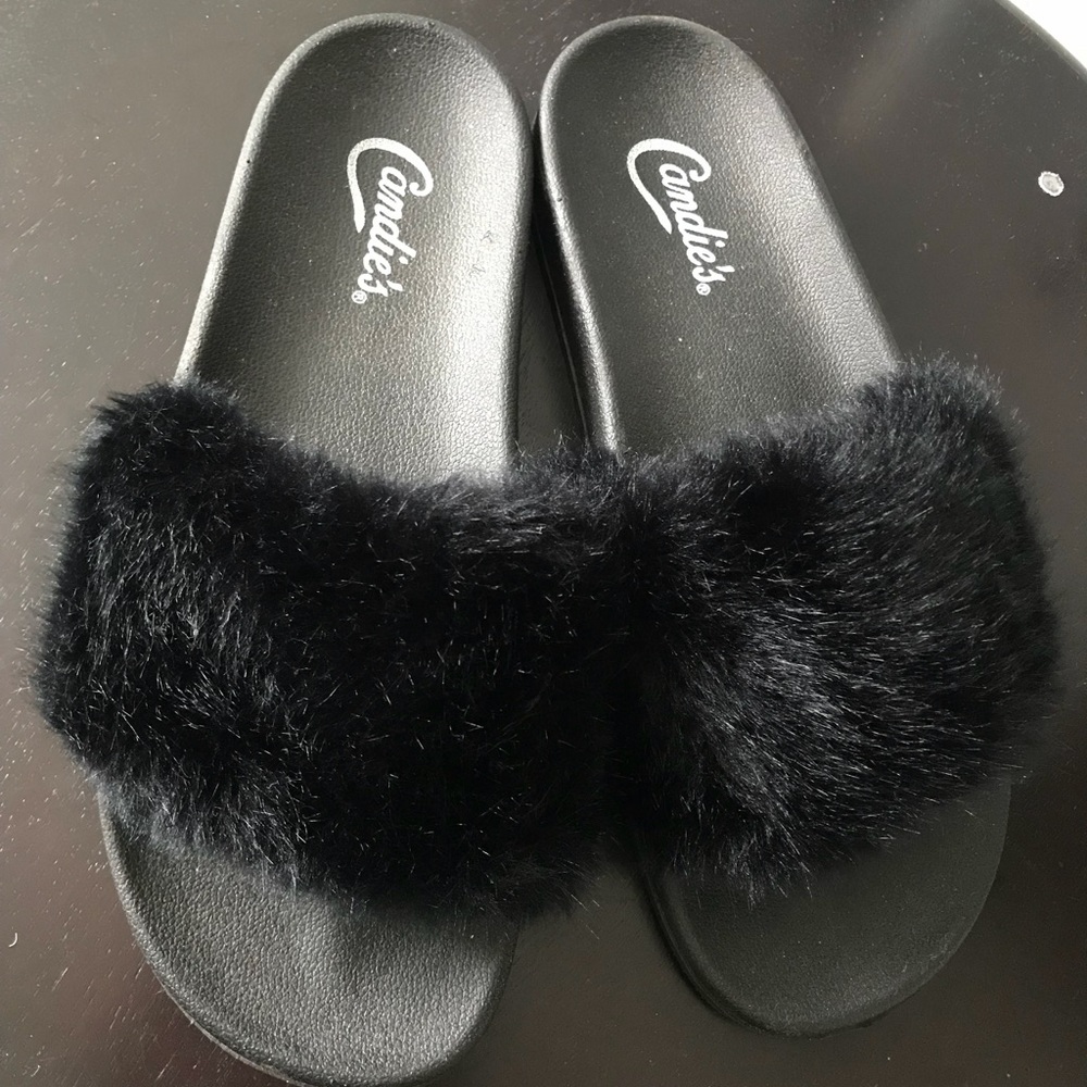 Gently used Candie’s faux fur slides